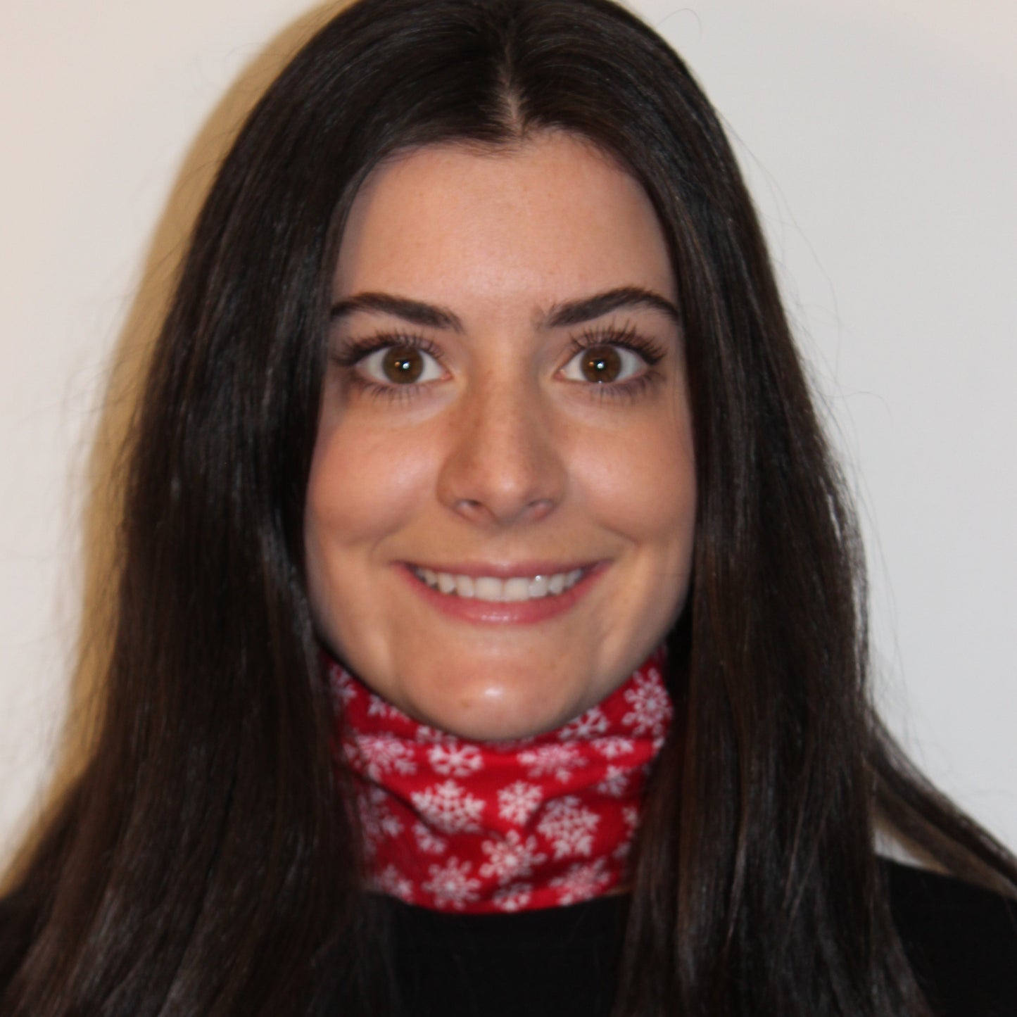 Red Snowflake, wear with your coat or without, either way the PC Meliny™ Wrap is very versatile. Printed Cotton Meliny™ Wrap, Neck-warmer/Neck Protector made with hook and loop (Velcro®), Lt Weight Fabric, won't bunch up