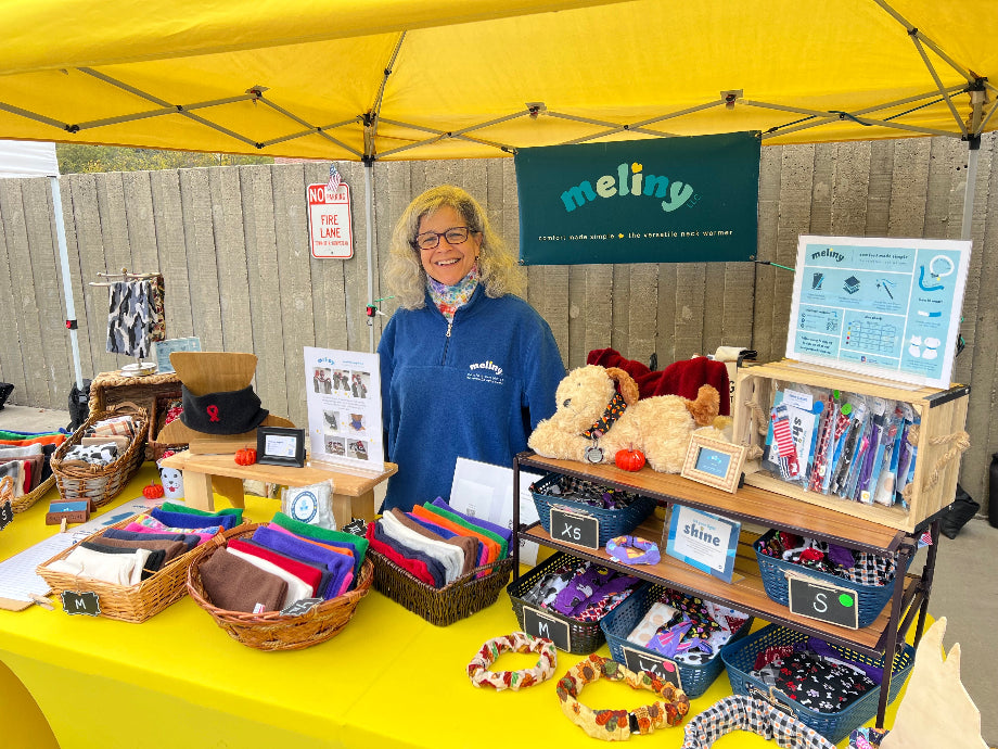 Suzanne from Meliny neck wrap at New York market 